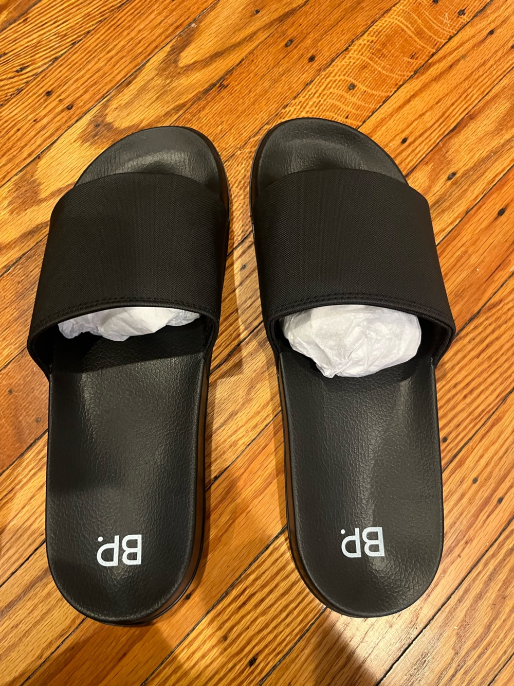 BP Black Wide Strap Slide Sandals